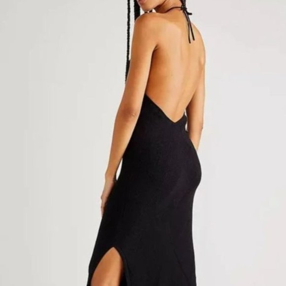 Free People Dresses & Skirts - Free People Beach Kristy Black Rib Knit Midi Halter Sweater Dress Size Small